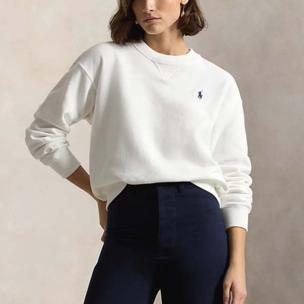 Polo Ralph Lauren White Crewneck Sweatshirt Pony Logo XL Classic Preppy Academia